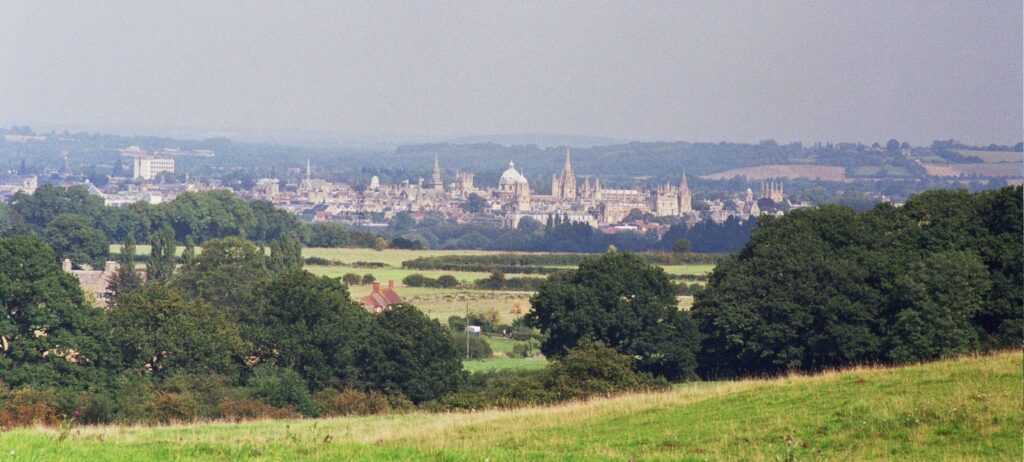 Oxford dreaming spires seen through countryside