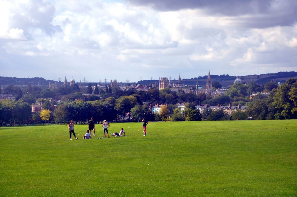 View of Oxford from South Park with people in the foreground