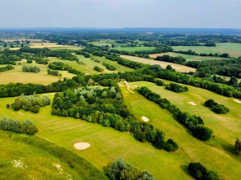 aerial view of Waterstock golf course, set amongst the verdant Oxfordshire countryside